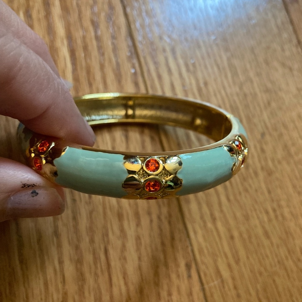 Gold and light Teal Bangle Hinged Bracelet NWOT by Sequin from Nordstrom